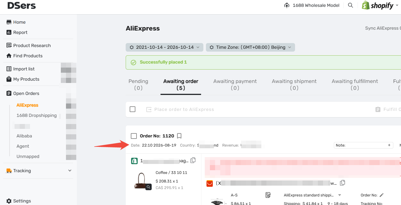 Time zone effect on order date
