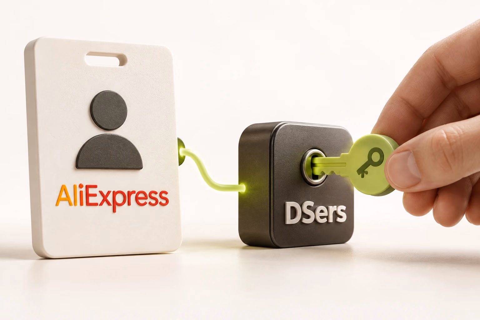 An AliExpress buyer account is linked to DSers using an authorization key concept